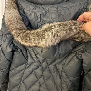 Jones New York olive green coat with removable hood.  Size M